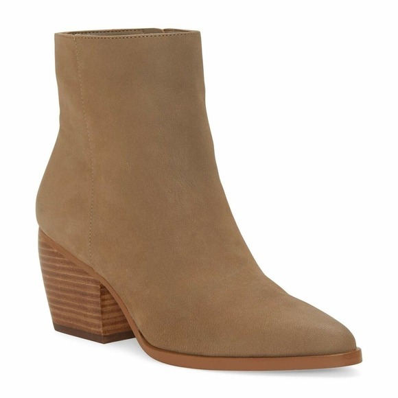 ENZO ANGIOLINI Womens 8M Tan Mabbin Almond Toe Block Heel Leather Booties